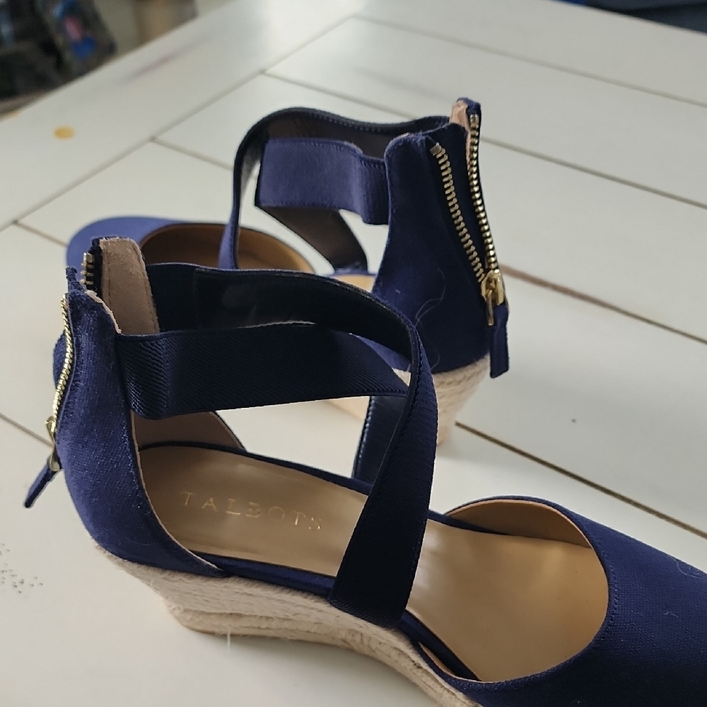 Talbots Navy Wedge Sandals with Zipper